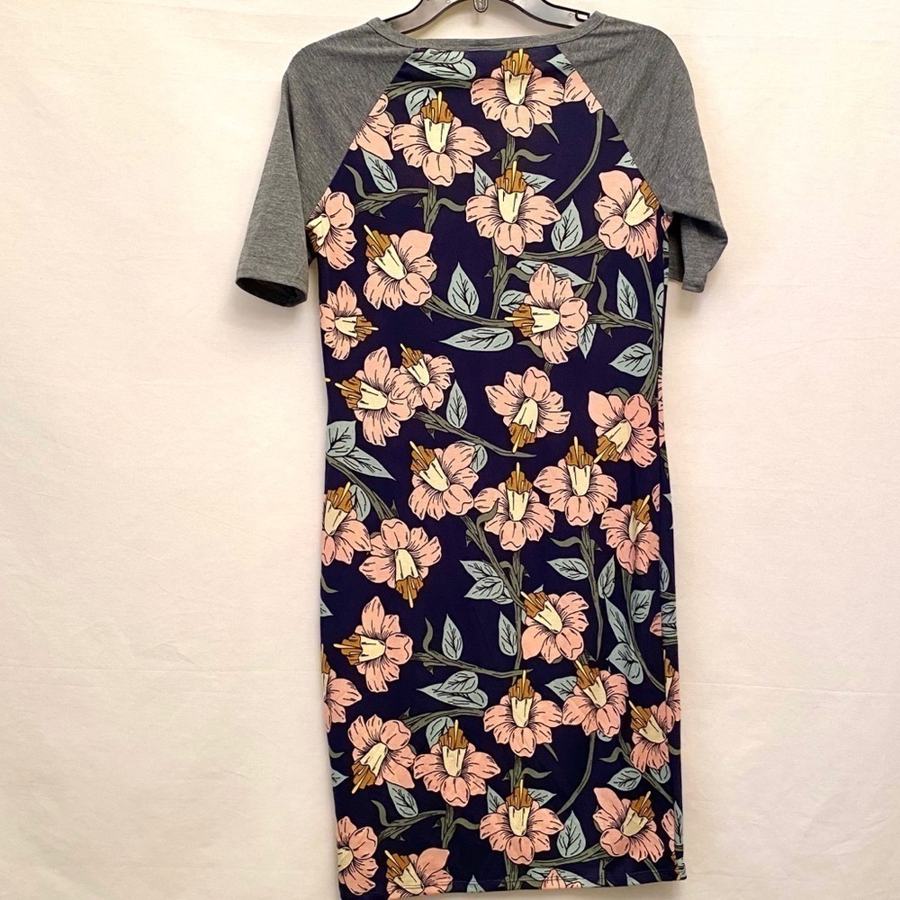 LULAROE Size Small JERSEY DRESS Lily Flower Floral Navy Blue - Picture 6 of 9